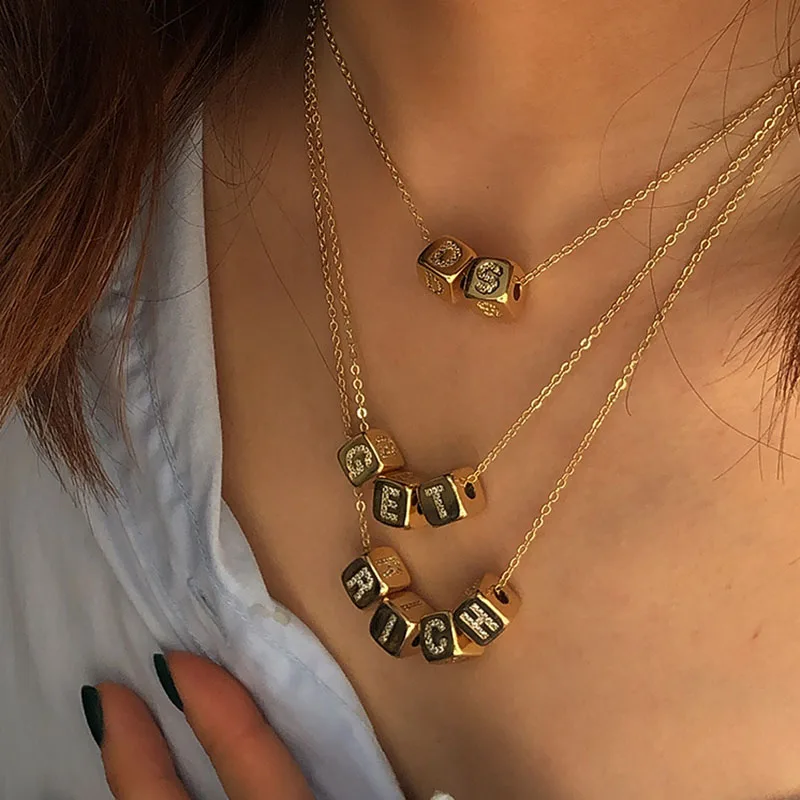 

A-Z 26 Letters Custom Necklaces Cube Initial Necklaces for Women Cubic Zirconia Gold Color Minimalist Necklace Hot