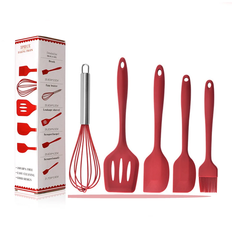 

Home And Kitchen Accessories 5pcs Heat Resistant Food Silicone Kitchen Utensils Cheap Cooking Spatula Set, According to pantone color