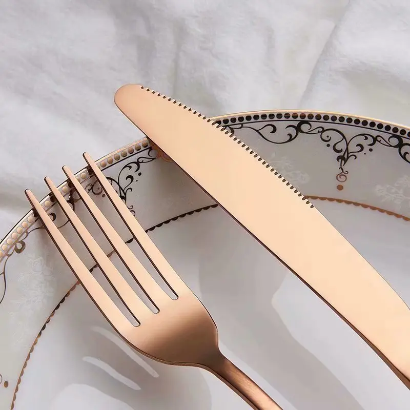 
Inventory wholesale 4 pieces rose gold custom hotel restaurant cheap stainless steel cutlery set 