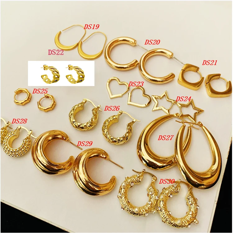 

Female 14K gold plated circle jewelry brass chunky small earring hoops for women