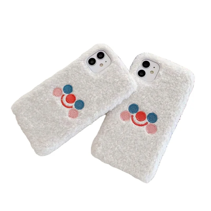 

Wholesale Cute Cartoon Smile Face Plush Phone Cases For iPhone 11 12 Pro Max Xs Max 7 8 Plus Fluffy Fur Cover