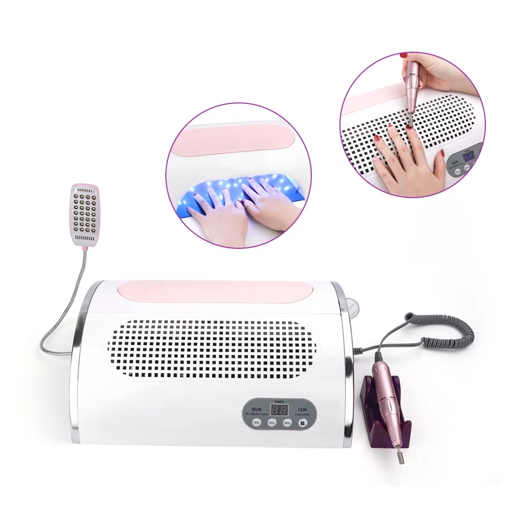 

6 in 1 Electric Nail Art Machine Desk with LED uv Nail Lamp Nail Drill Bits Dust Collector, Pink