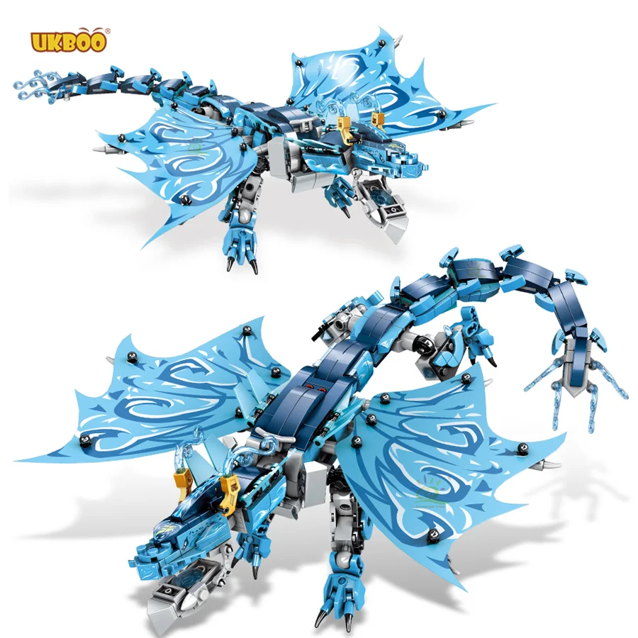 

Free Shipping UKBOO 497PCS Blue Water Dragon Model Building Blocks Movie Ninja Knight Figures Animal City Bricks Educational Toy