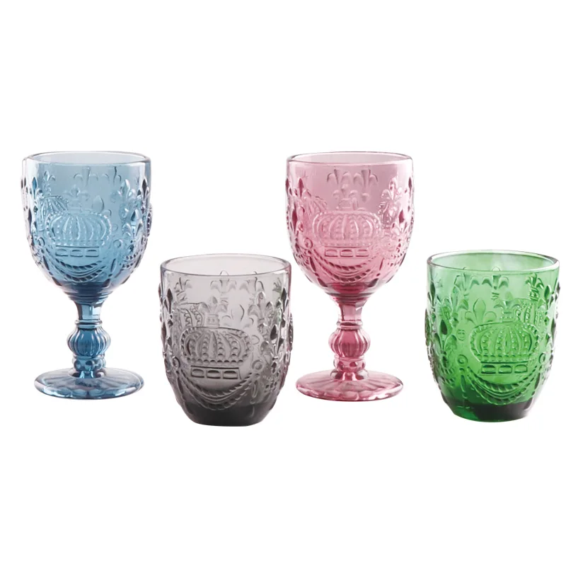 

Telsen Customized Vintage Embossed Engraved Crown Goblet Tall Cup Small Cup Glasses Set