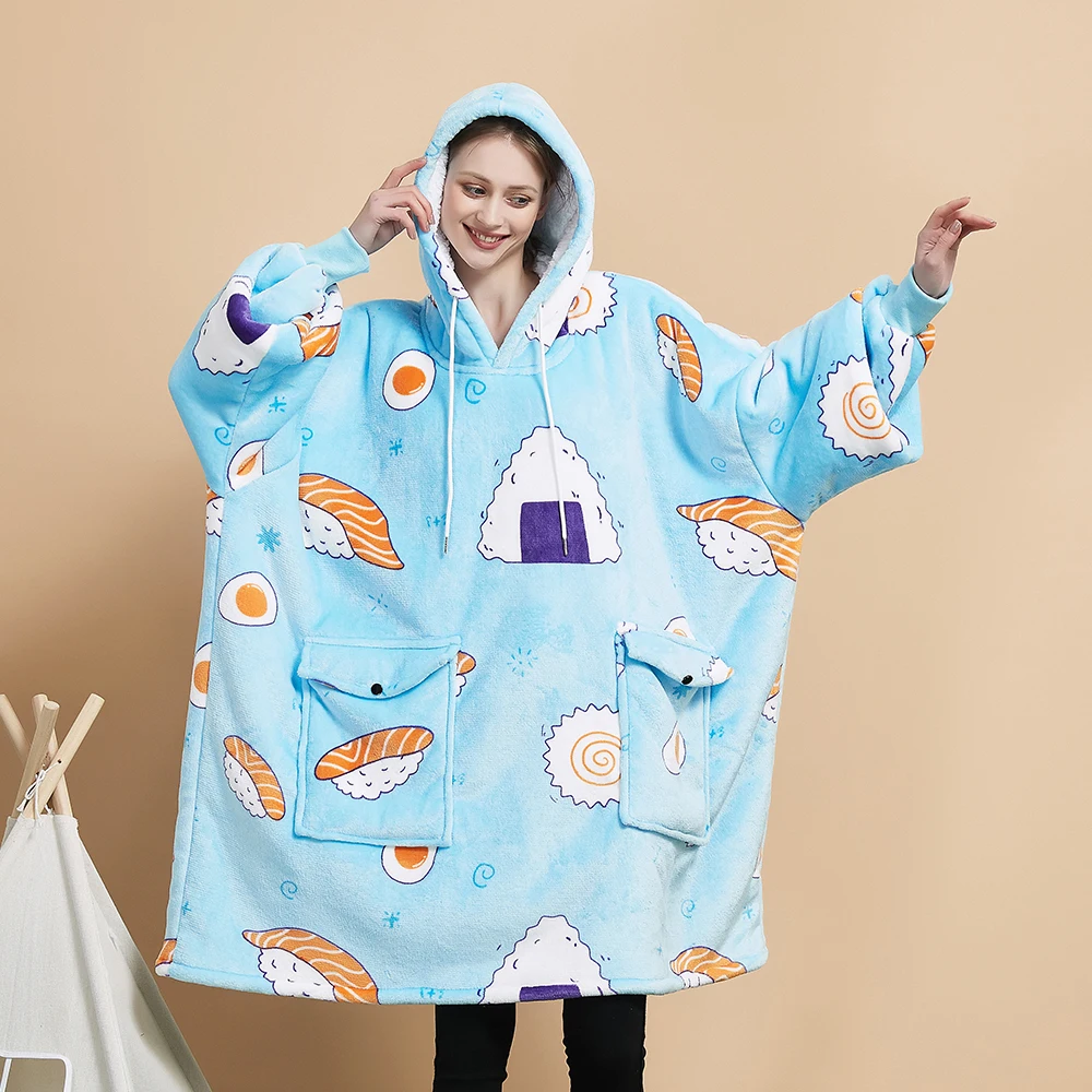 

Home Wearable with Double Pocket Women TV Sweatshirt Hoodie Blanket for Christmas Gift Adult Winter Keep Warm