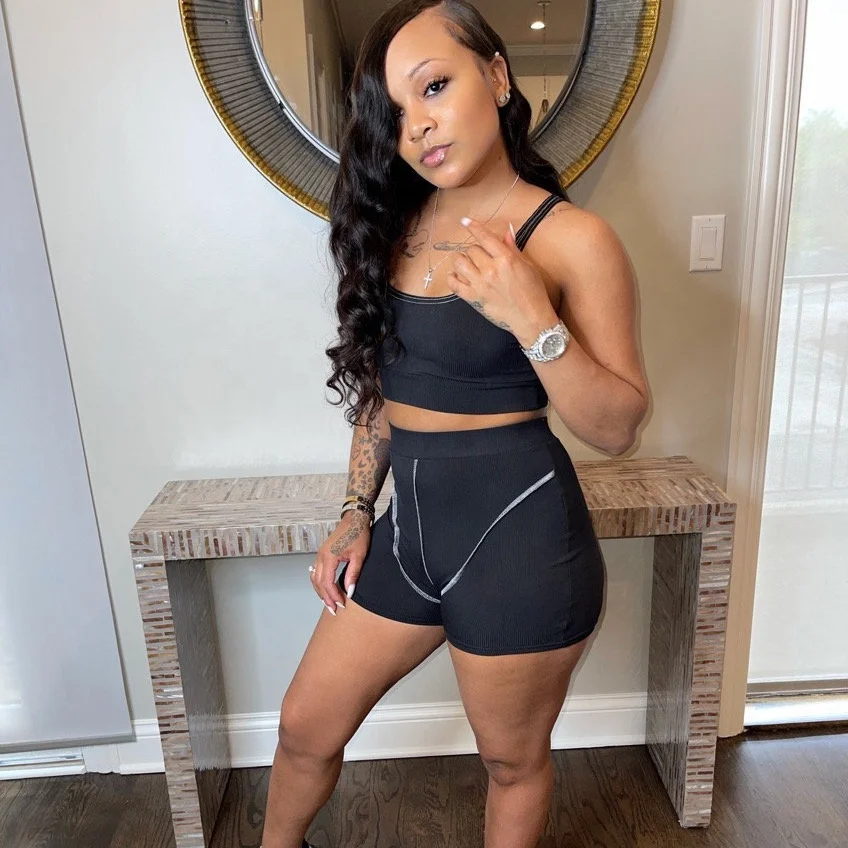 

DLL-5472 Hot selling casual summer tank top and shorts outfits designer sets clothing sportswear sexy two piece short set