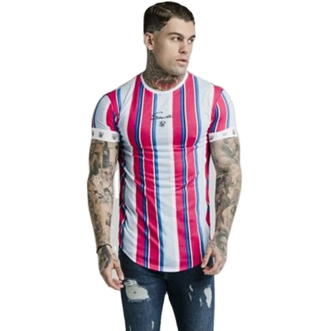 

2021 summer new style SIK silk stripe printing men's fitness sports quick-drying T-shirt