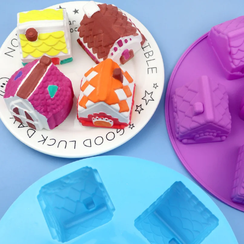 

6 Cavity Gingerbread House Shape Silicone Molds Food Grade Silicone Mould for Brownies Chocolate Cakes Ice-cream Cakes, Customized color