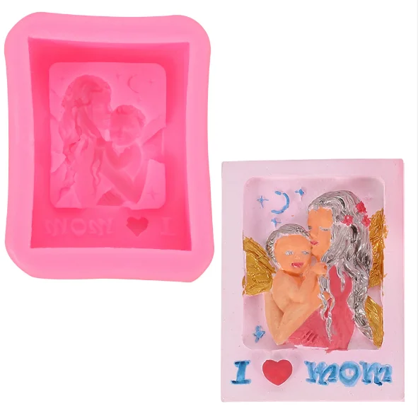 

LOVE'N Mother's Day model flip sugar cake silicone mold mother and child modeling baking tools angel baby liquid mold LV409M