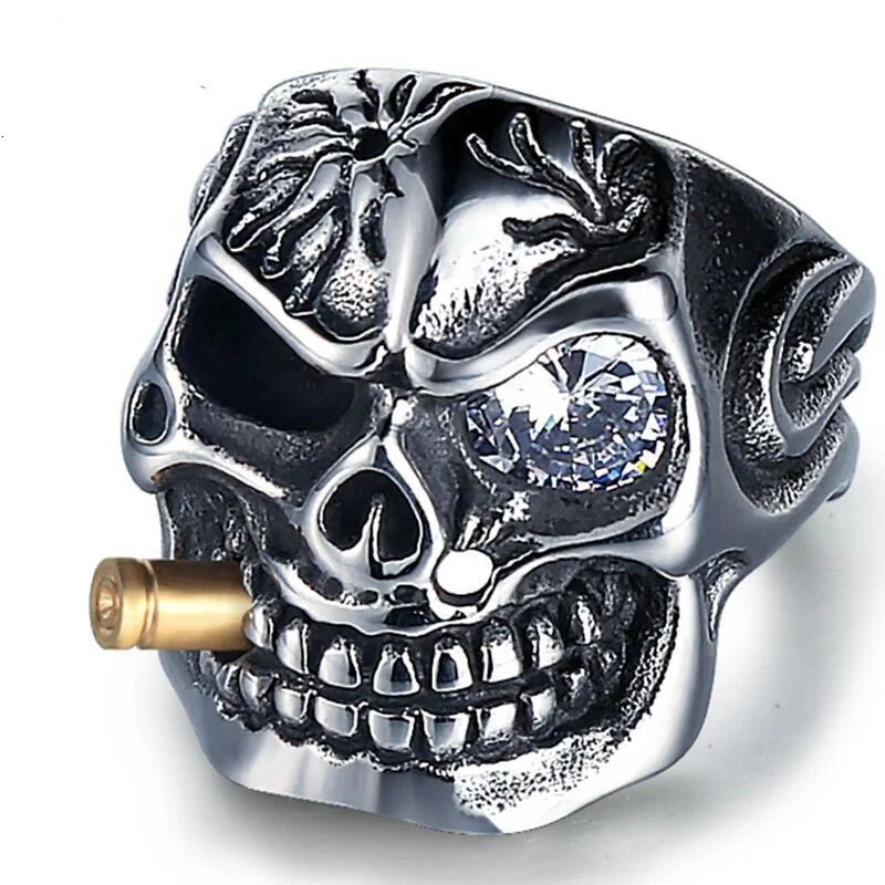 

Factory Direct Sale Hot Selling Fashion Trend Jewelry Punk Men Ring 316L Stainless Steel Set Diamond Skull Rings, Blue,red