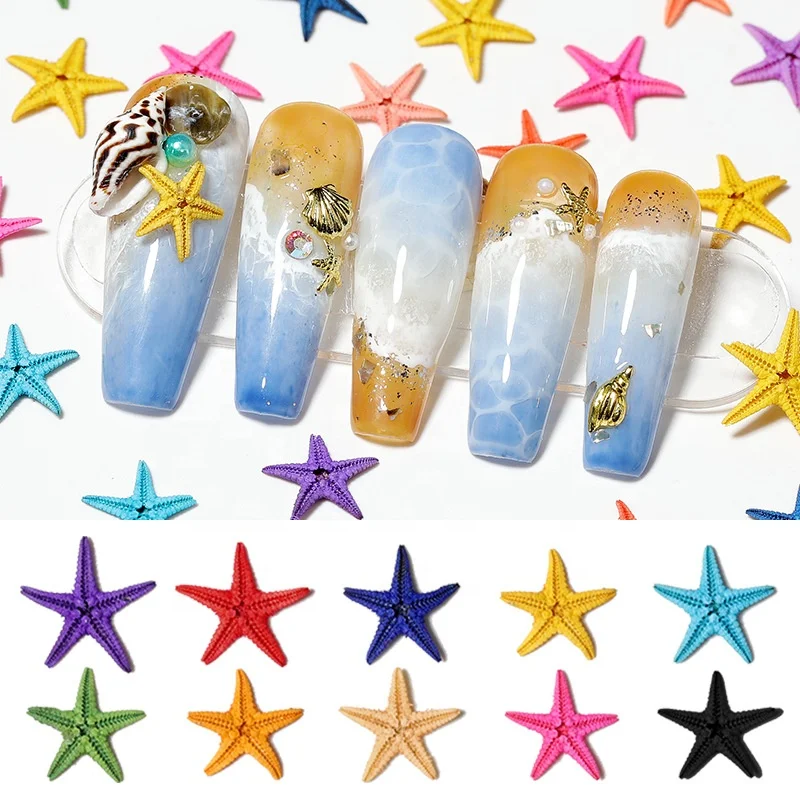 

Paso Sico 10pcs/box Marine Style Summer Natural Starfish Nail Art Decorations Accessories
