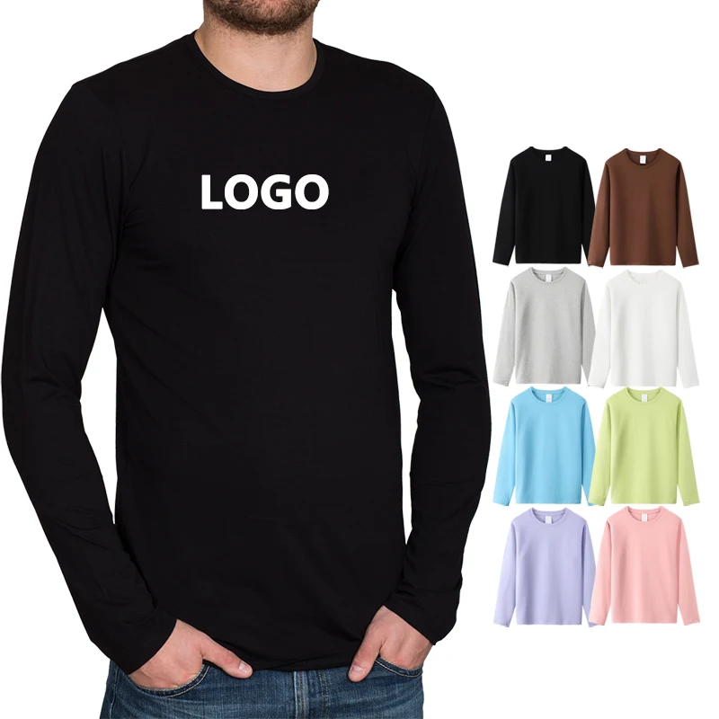 

FEIBAI ODM OEM 200g 95% Cotton 5% Spandex Unisex Men Women Long Sleeve TShirt Custom LOGO T Shirt Printing Blank T-Shirt, Customized color