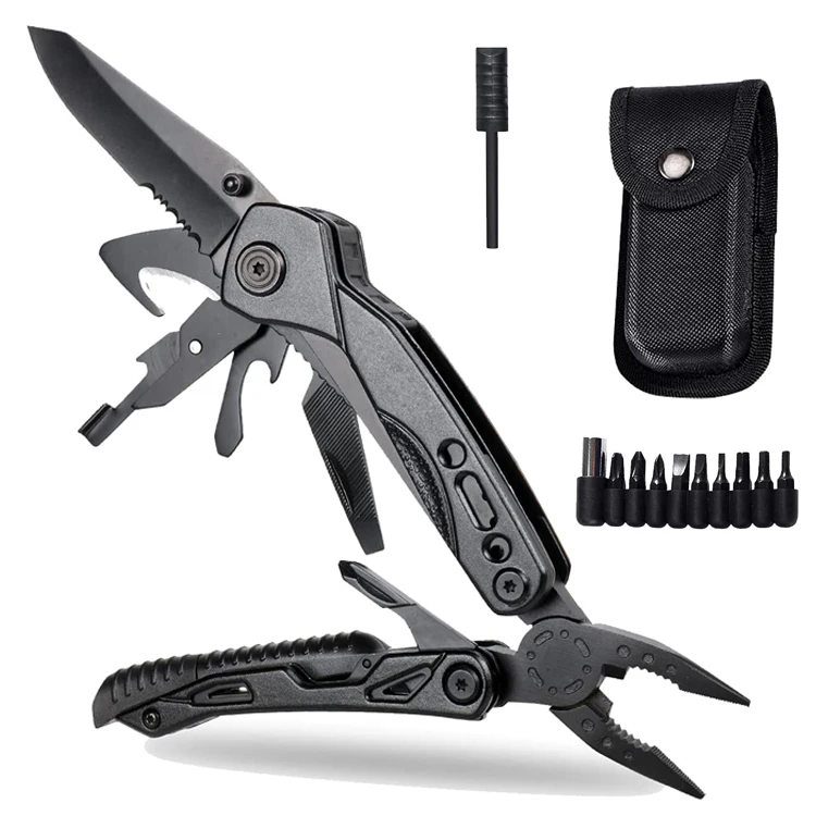 

15 in 1 multifunction pliers with nylon pouch multitool knife compact size fire starter camping hunting survival tools kit EDC