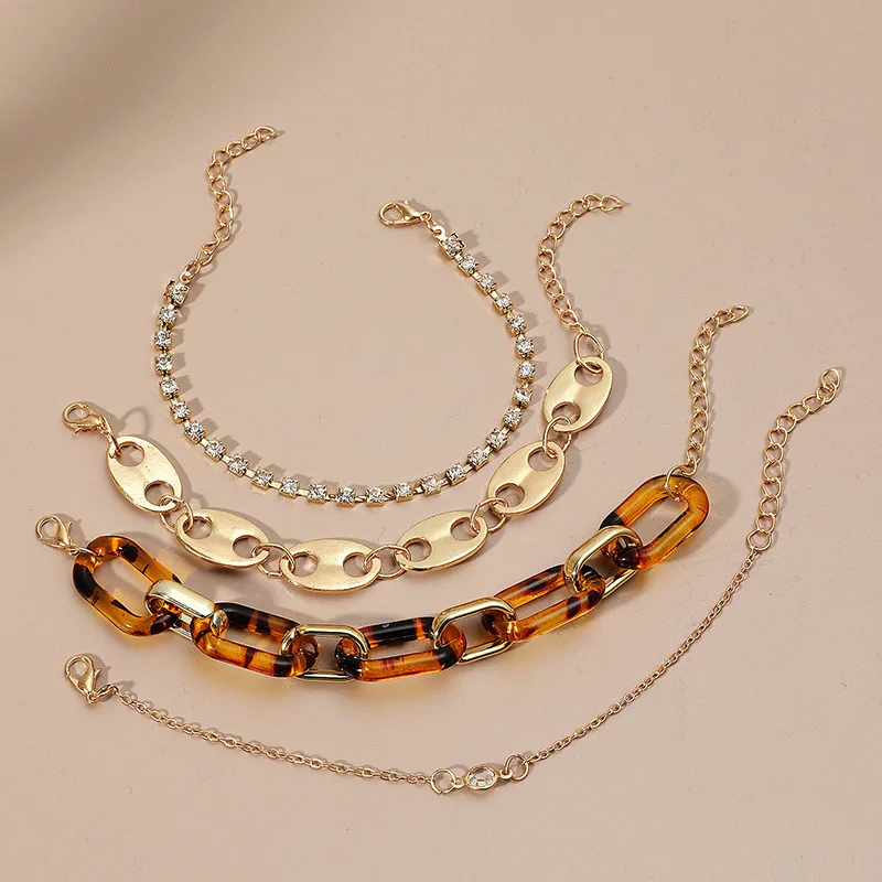 

Fashion 4pcs/set Curb Thick Oval Chunky Acrylic Bracelet For Ladies, As the picture