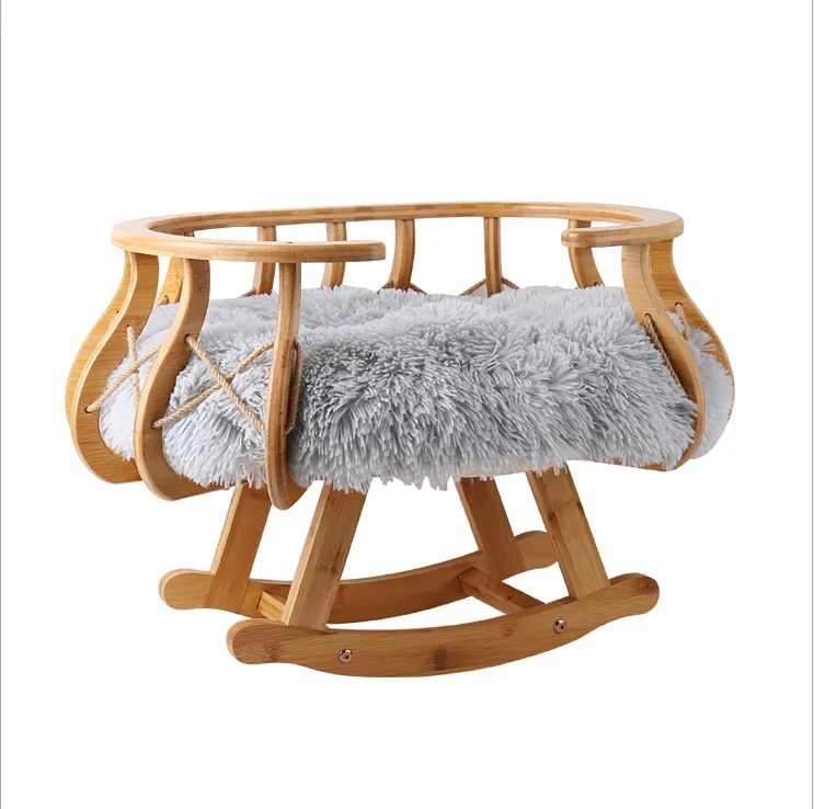 

Cat Nordic style rocking table wooden swing cat hammock cat bed, Wood color