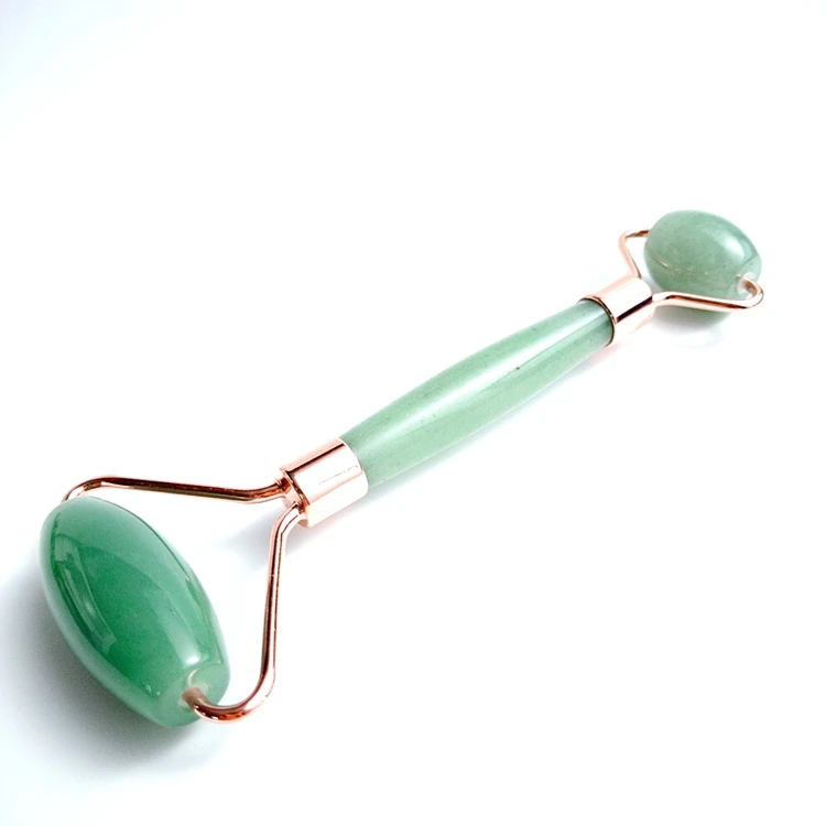 

New Arrival Natural Rose Gold Green Aventurine Facial Jade Roller Double Roller Face Roller