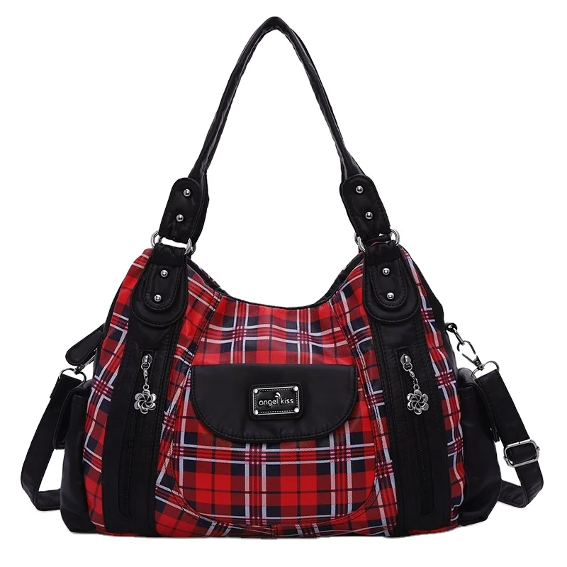 

Angel Kiss Brand Women Plaid Print PU Leather Shoulder Bag