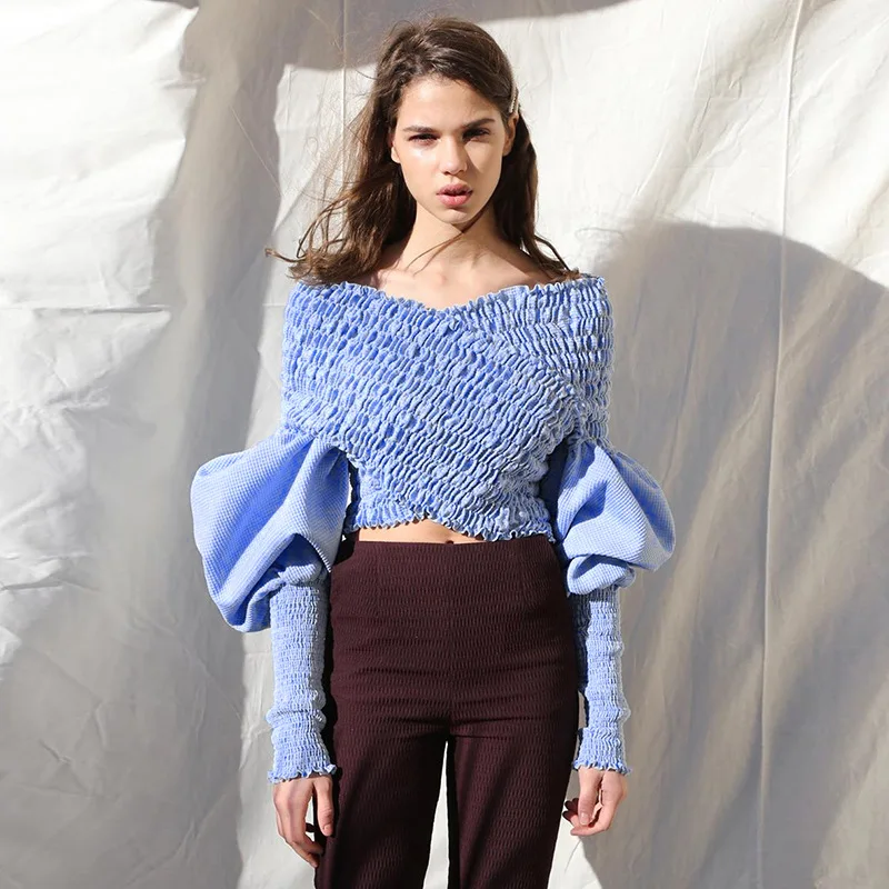 Ecowalson autumn Big Puff Sleeve   fashion top Women