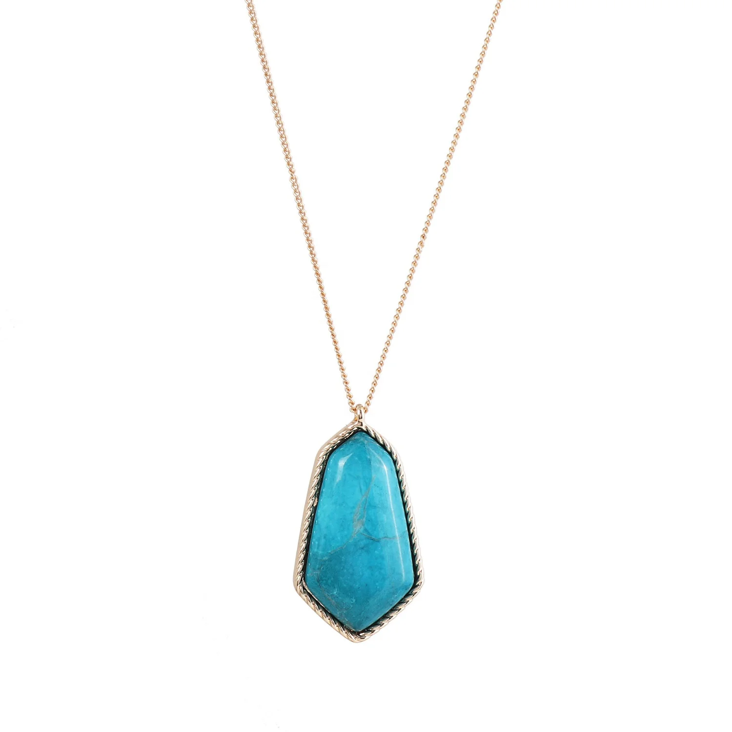 

Natural Stone Necklaces Kallaite Stone Turquoise Pendants Jewelry for Women Girl Geometric Long Chain Simple Necklace