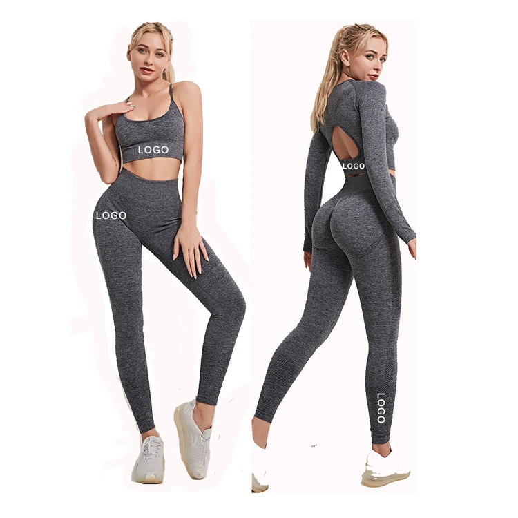 

Ropa Deportiva 2021 Women Sport Wear Seamless Long Sleeve Bra Top Leggings 3 Piece Yoga Set, 5color in stock