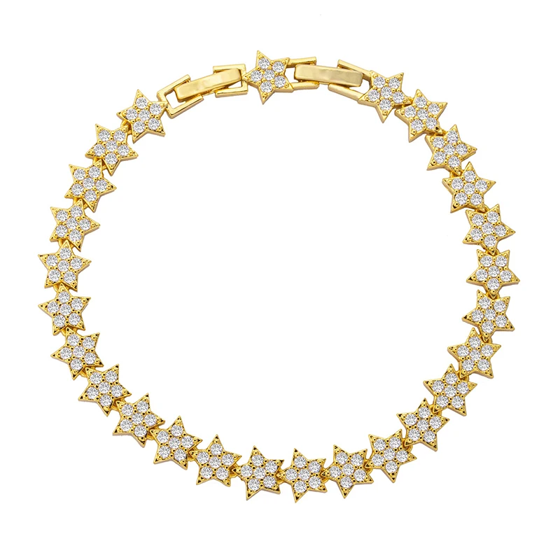 

Gold Plated Diamond Brass Zircon Cuban Link Chain Bracelet For Womens