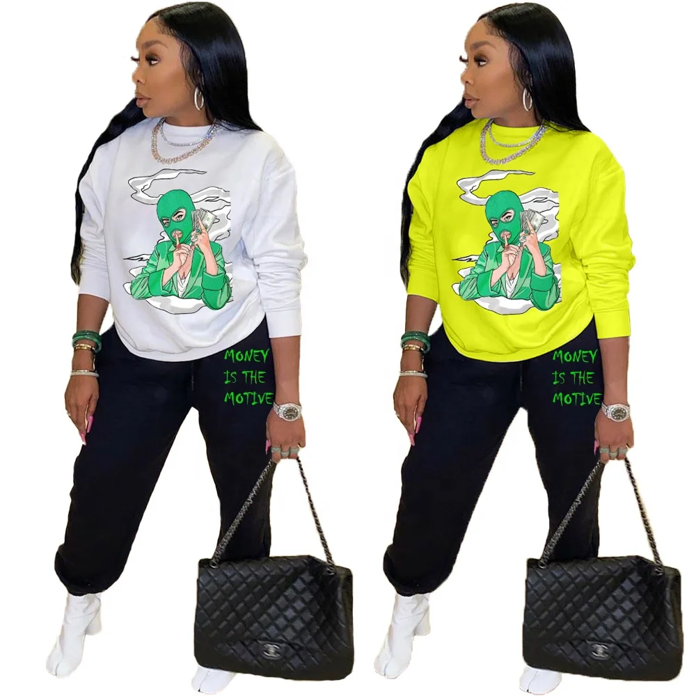 

MT128-3043 Women's clothing wholesale casual cartoon pattern long sleeve sports two-piece suit women clothing
