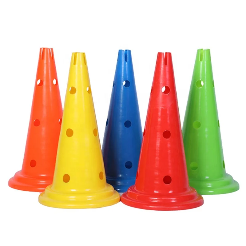 

Wholesale Speed Use PE Plastic Customized Logo Perforated Marker Cones Football Agility Training With Holes, Yellow, red, blue, fluorescent green, orange