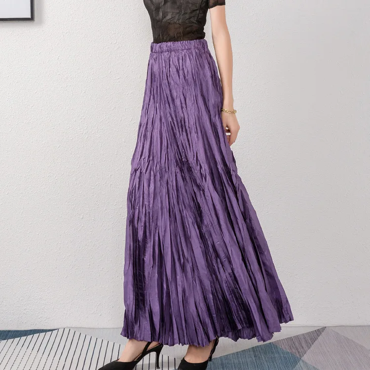 

Factory Wholesale Women's Crushed Pleated Full Maxi Skirt Dancing Maxi Skirt Elasticated Waistband