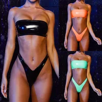 

2020 Swimsuit Custom Sexy Swimwear Women Shiny leather bikini