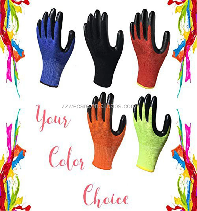 All Purpose Gardening Textured Grip Dipped Palm Finger Nitrile Coated Work Gloves 