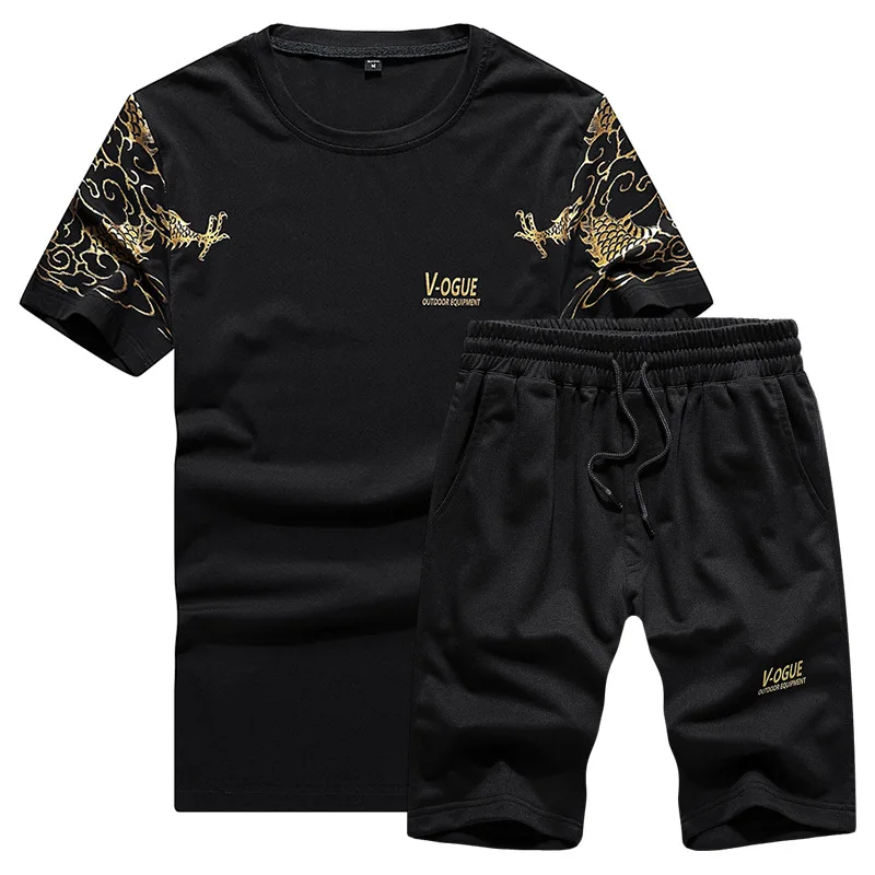 

Custom cheap 100% cotton plain 2 piece jogger short set men, Customized color