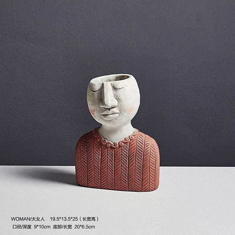 

Cement flower pots creative figure basin European-style garden decoration rough color gardening ceramic plant pot, Customized color