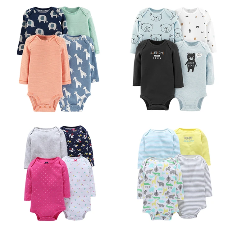 

4pcs/set Ropa De Bebes Cotton Babyrompers Long Sleeve Baby Clothes Rompers Animal Printed Cartoon Baby Boy Girl Romper, Picture