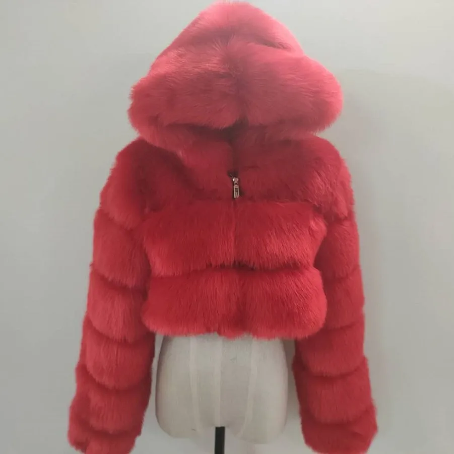 

2022 womens fall fashion short faux fur coat winter cropped bubble coats for ladies