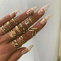 

2020 New 11 PCS Boho Rings Gold Hollow Carved Ring Set Hand Accessories Jewelry for Women and Girls