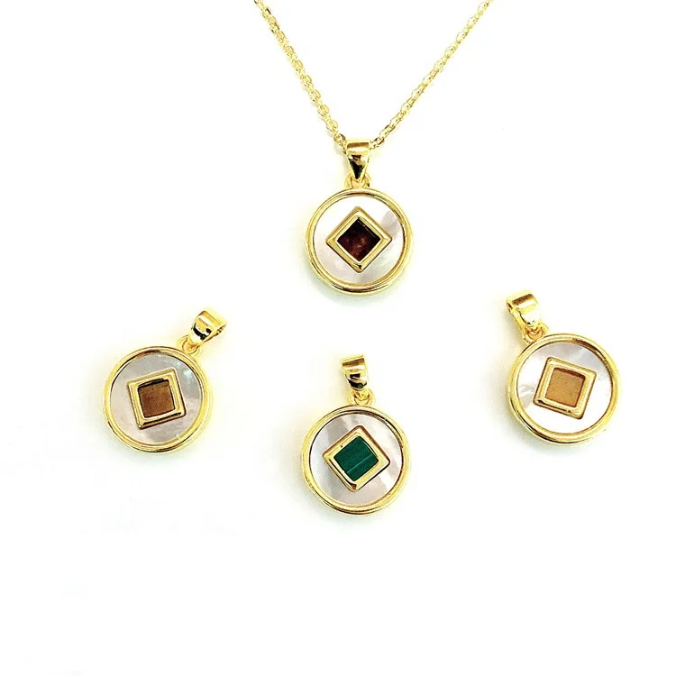 

2021 New Arrival Minimalist Jewelry Malachite Pendant Round Amethyst with Shell Pearl Necklace, 100% natural color