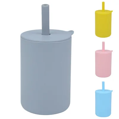 

ZYZ85 Lid Straw Baby Infant Toddler Cup Kids Feeding Bowl Reusable Straw Water Cup Children Toddler Silicone Training Sippy Cup, 7 color