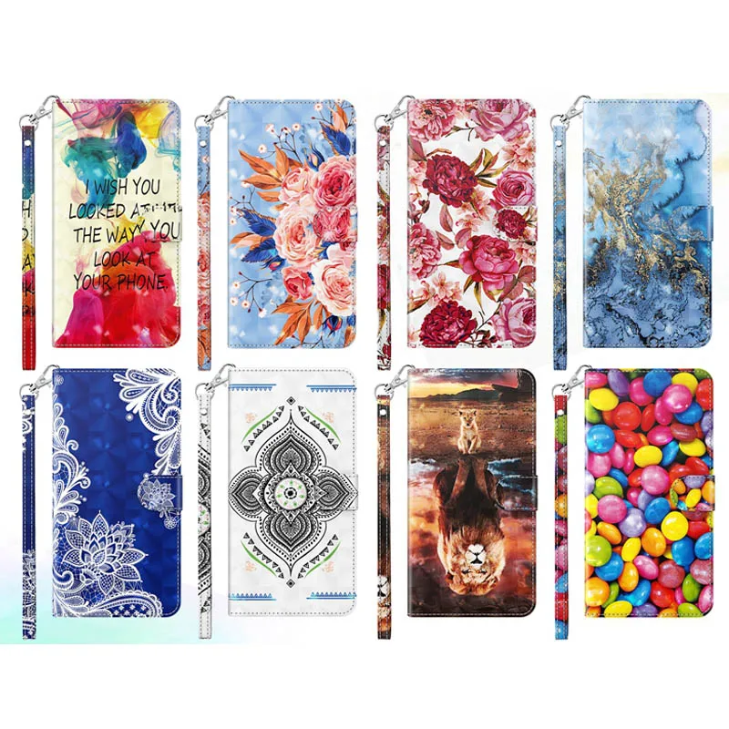 

3D Flower Marble Leather Wallet Case For Samsung S21 Plus Ultra F41 M31 A42 M51 For LG K52 K42 Animal Fashion Lace Floral Pouch, See the pic