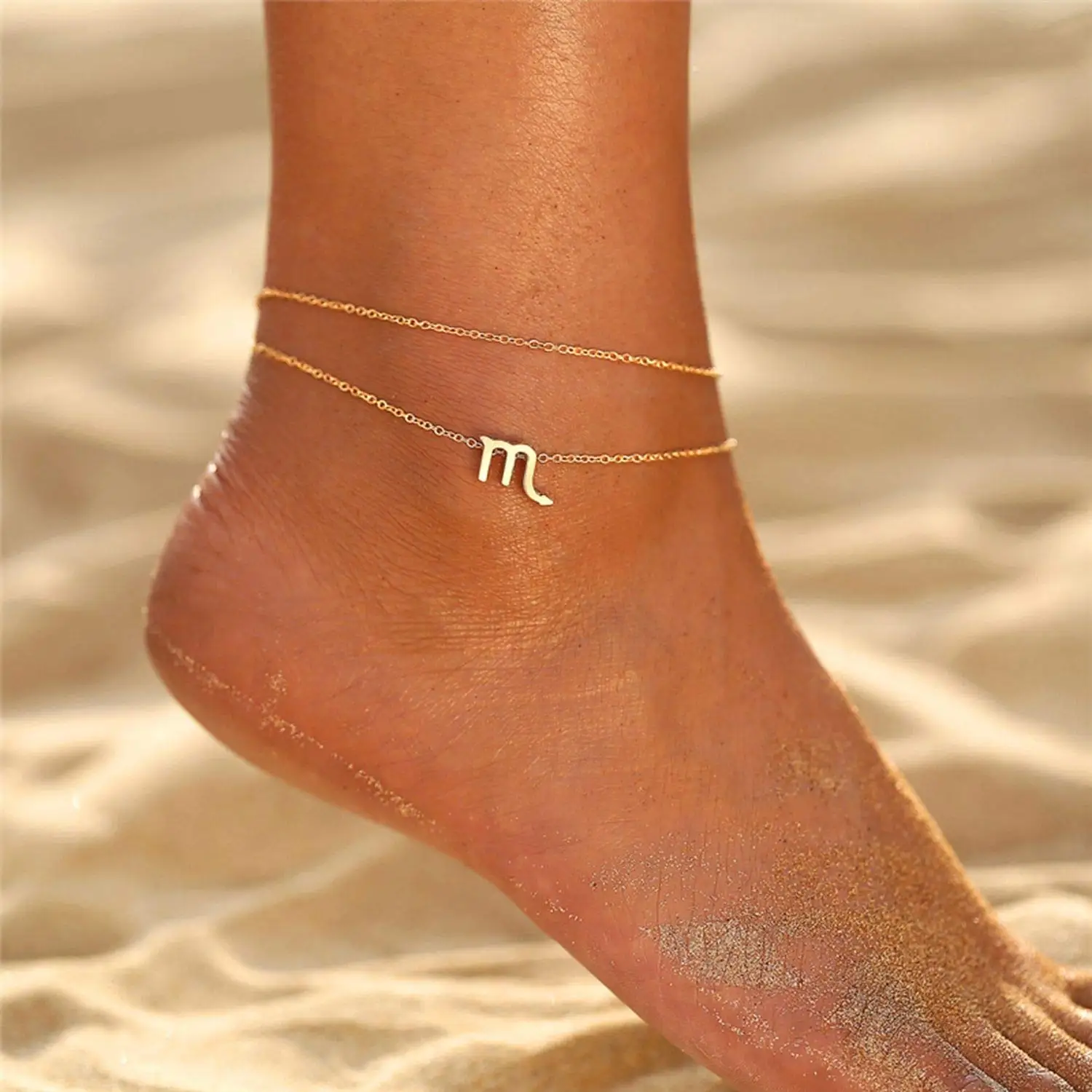 

fashion jewelry stainless steel rose gold silver plated ankle bracelet 12 zodiac horoscope layered anklet foot jewelry, Silver/gold/rose gold