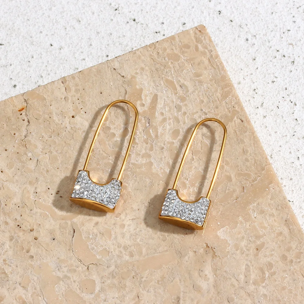 

Safety Pin Dangle Earrings Stainless Steel Earrings Zircon Long Lock Earrings Fashionable Jewelry E5282