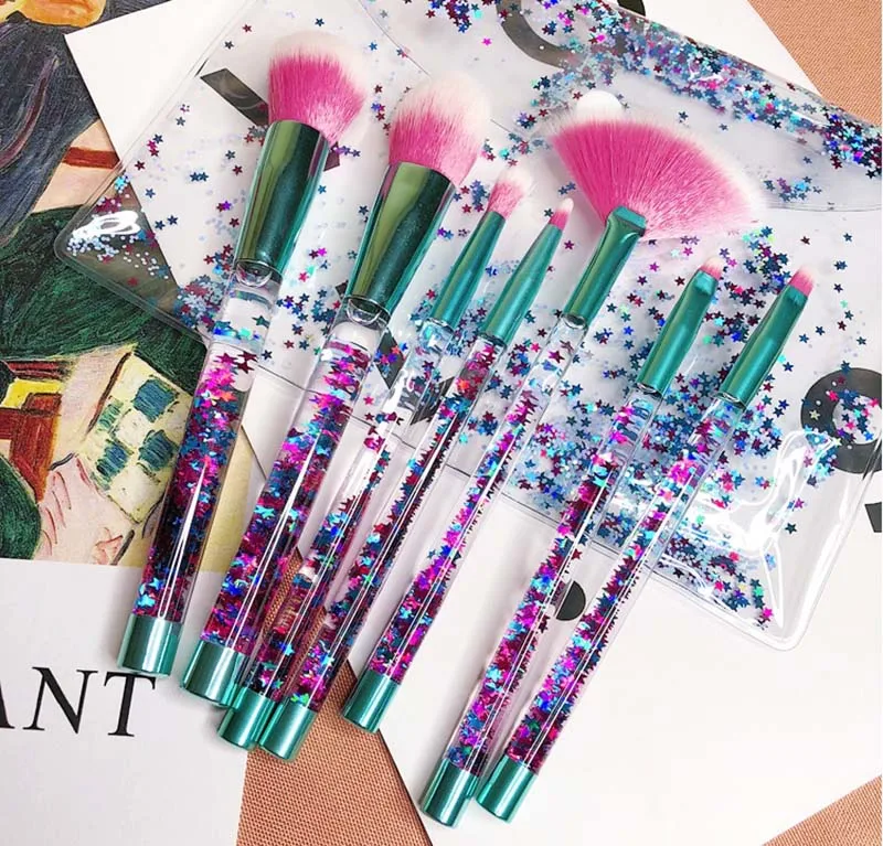 

Professional 7pcs Transparent Crystal Diamond Handle Makeup Brush Set Colorful Diy Liquid Glitter Makeup Brushes Set
