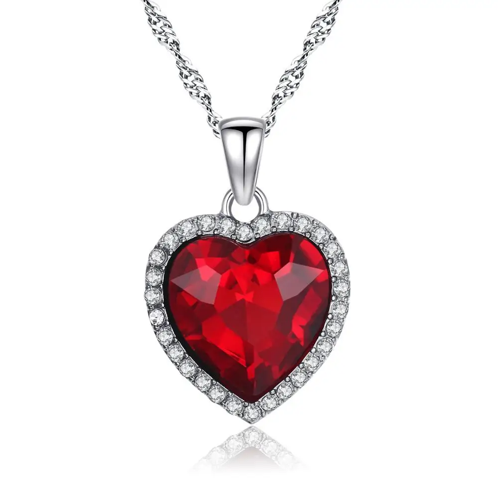 

Fashion 18K White Gold Crystal Heart Choker Necklaces Red Diamond Heart Necklaces for Lovers, Picture color