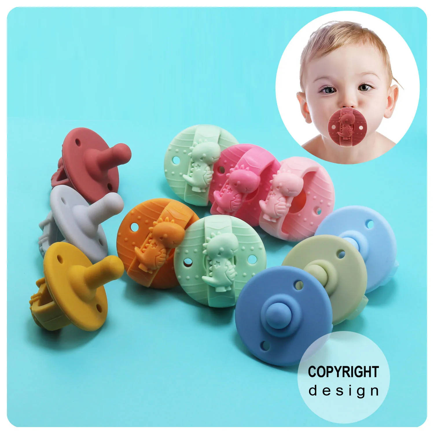 

New Design BPA Free Silicone Baby Feeder Soft Dinosaur Silicone Holder Baby Pacifier For Dummies