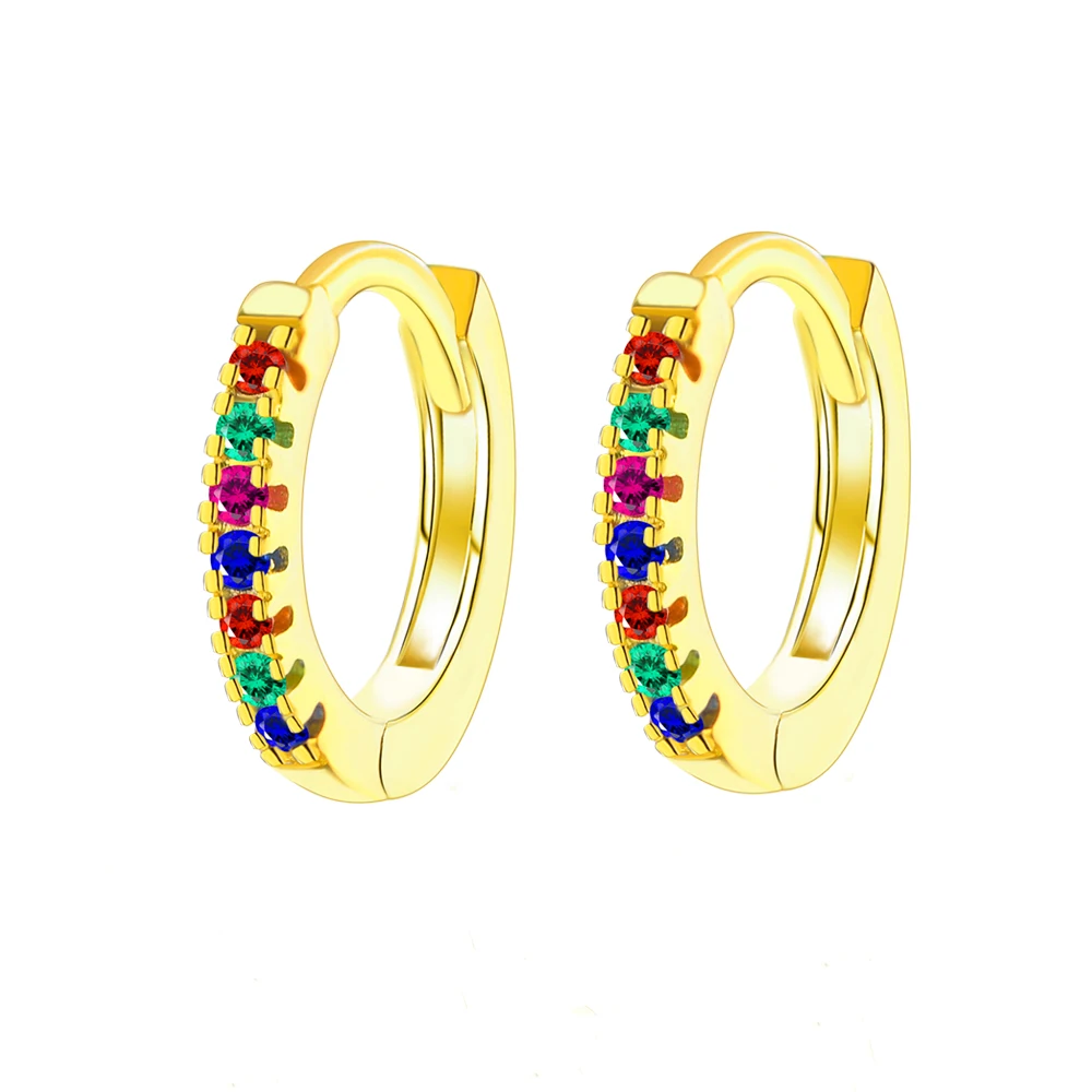 

Simple 925 Sterling Silver 18K 14K Gold Plated Tiny Small Rainbow Huggie Hoop Earrings Jewelry For Women Gift Pendiente de arete