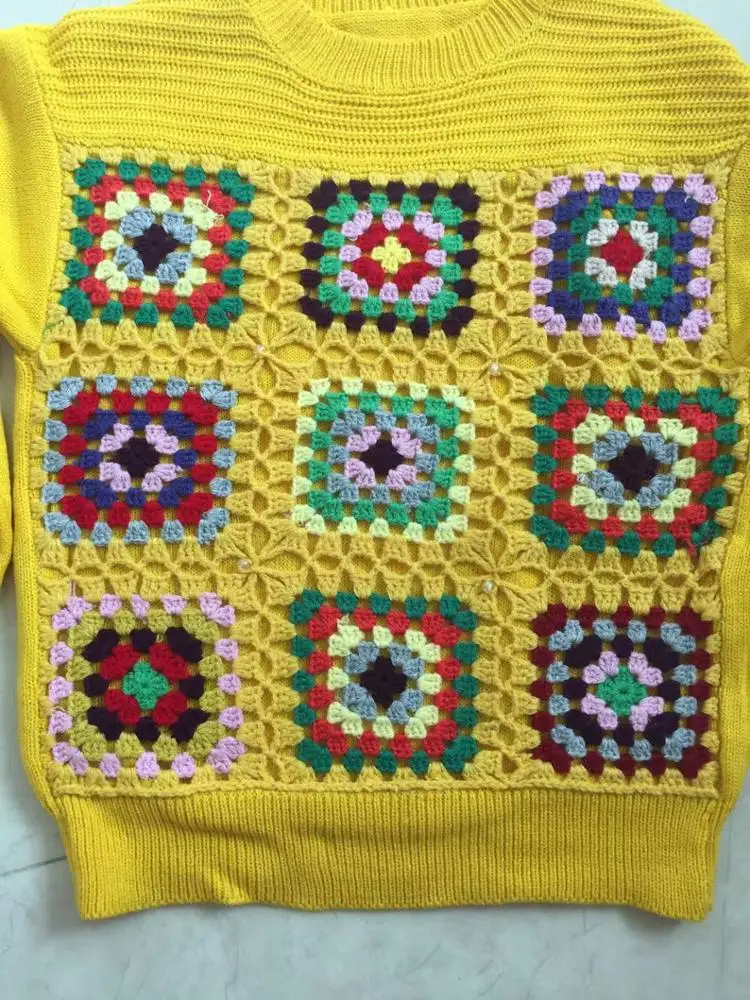 
Hand Knitting woman pullover Square Crochet Pattern sweater 