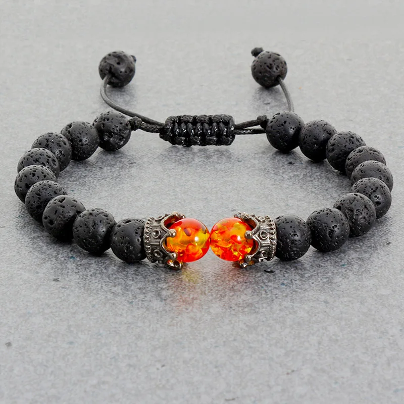 

Europe-american Cross-border Volcanic Stone Braided Retro Electroplated Side Crown Beaded Hand String Men's Bracelet