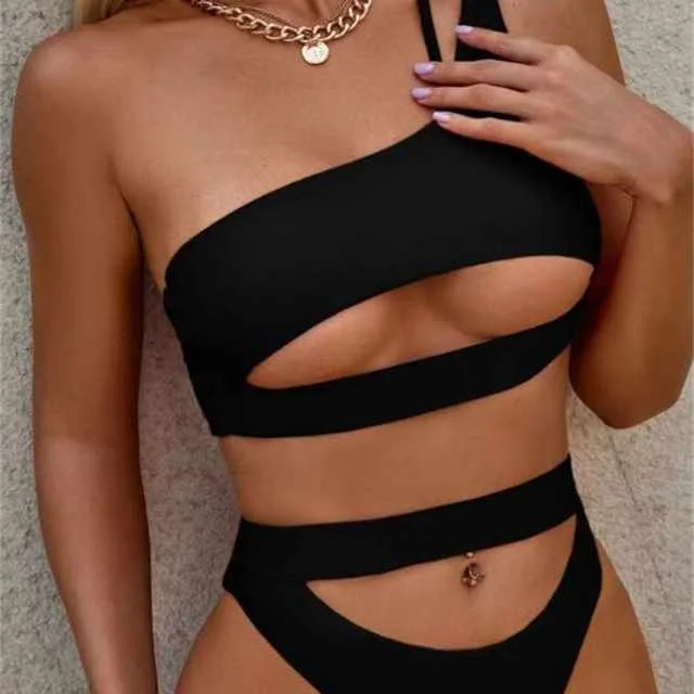 

New Ladies Solid Color Hollow Split Swimsuit Sexy Bikini, Picture color