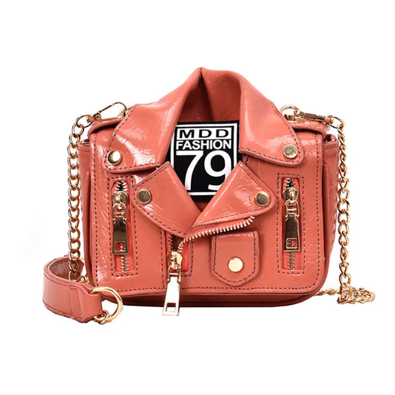 

New Motorcycle Jacket Shaped Punk Shoulder Bag Mini Crossbody Bag Women PU Leather Handbag Rivet Chain Messenger Bag