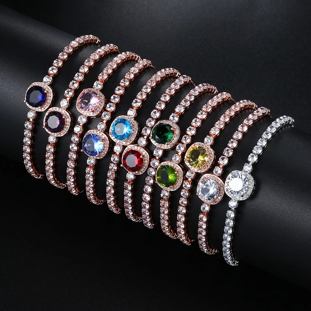 Top Quality Exquisite Tennis Zircon Birth Stone Chain Bracelet For Women Adjustable Cz Bracelet Party Jewelry For Gift