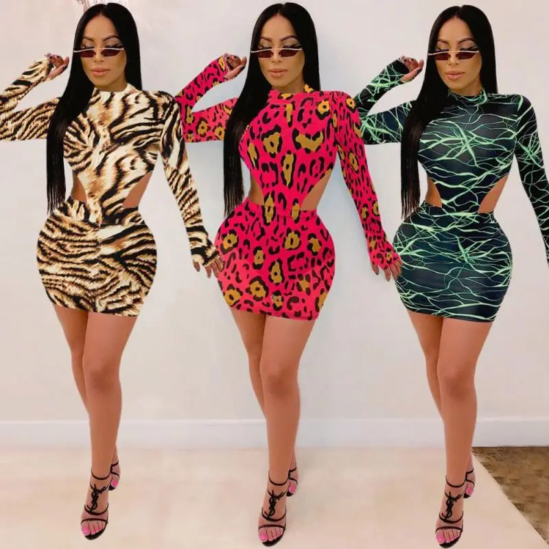 

H3226 ladies modern print skirt and long sleeve bodysuit two piece outfits